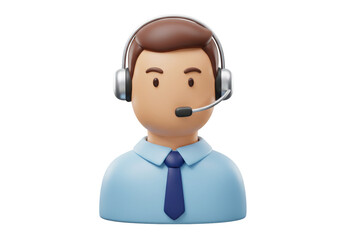 3D cartoon customer service agent with headset isolated, call center operator avatar for online support and communication PNG