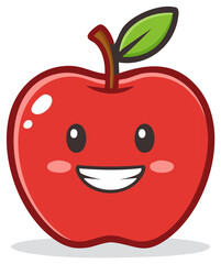 Obraz premium Cute Red Apple Cartoon Character with Smile Happy Expression Fun Food Icon
