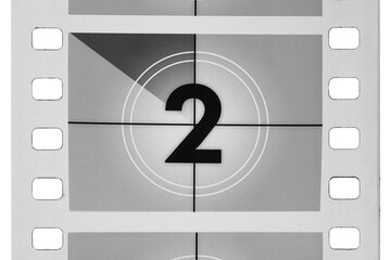 Classic film leader countdown with number two on screen, creating a vintage cinema concept, isolated. Transparent PNG image.