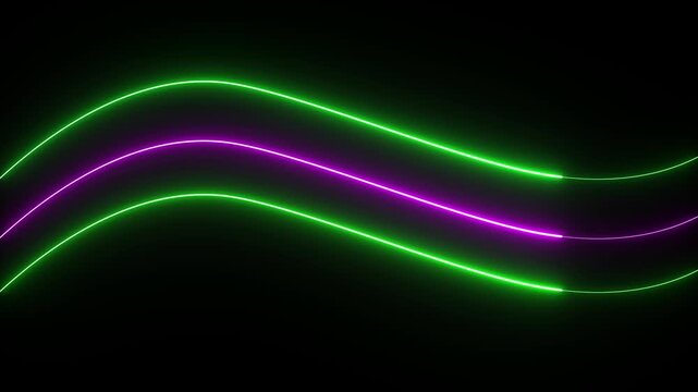 Bright neon curve line abstract technology background. Abstract colorful neon lights animated on a black background.
