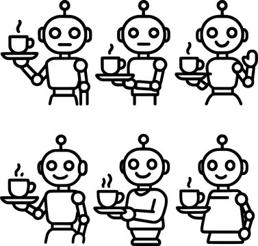 robot assistant serving coffee line icon