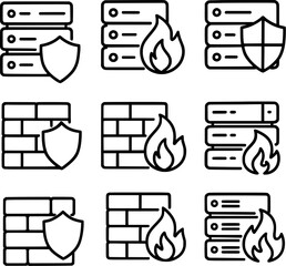 server security firewall protection line icon set