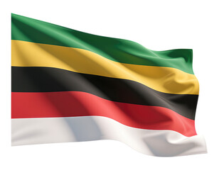 Naklejka premium Glossy Green Yellow Black Red White Striped Flag on Transparent Background, 3D Realism Graphic for Branding