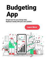 Santa budgeting app Christmas tree reindeer gifts smartphone festive data graph holiday celebration digital interface UI template