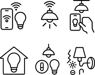 smart home lighting control line icons set