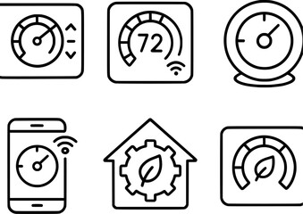 smart thermostat and energy control line icon set