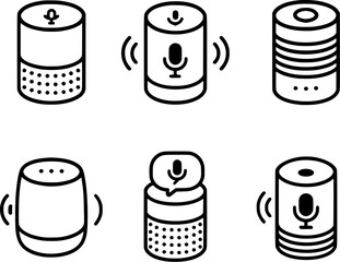smart speaker voice control vector icon set