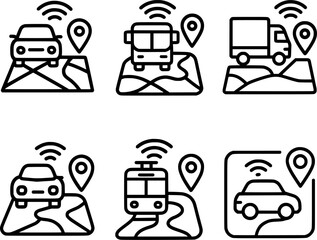 smart transportation tracking map vector icon set
