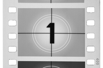 Classic film leader countdown with number one on screen, creating a vintage cinema concept, isolated. Transparent PNG image.