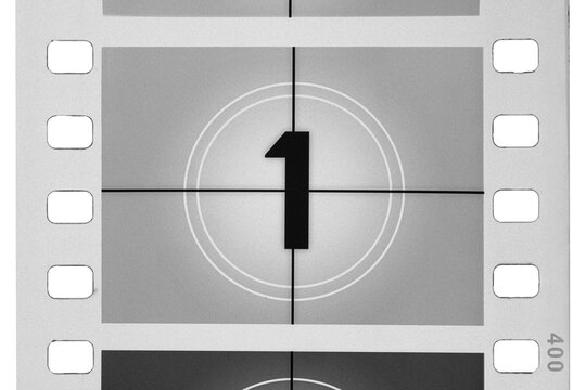 Classic film leader countdown with number one on screen, creating a vintage cinema concept, isolated. Transparent PNG image.