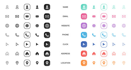 Collection of business card icons in various styles