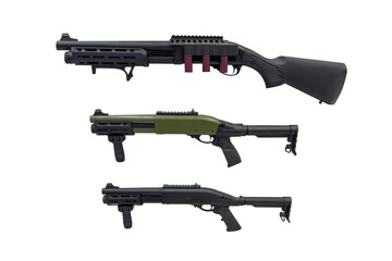 pump-action shotguns isolated on white background