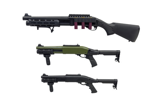 pump-action shotguns isolated on white background