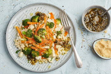 Cauliflower rice with chimichurri sauce