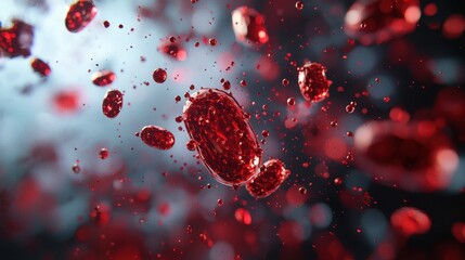 Microscopic view of red blood cells or similar organisms flowing in an artery. Medical concept for health, disease, and cellular biology.