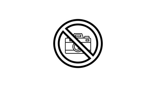 No camera symbol warning avoid sign 2D vector animation isolated on white background, prohibition and privacy protection concept.