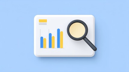 Analysis of a simple data chart with a magnifying glass on a light blue background.