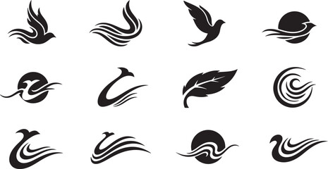 Fototapeta premium set of black and white birds or icon vector