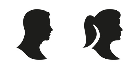 Elegant Side Profile Icons of Male and Female Characters Solid Icon Set. User Interface Silhouettes for Contact, Account and Identity Access Silhouette Symbol Set. Isolated Vector Illustration