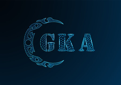 Low poly letter logo GKA design. GKA letter logo low poly vector design on blue color gradient background. GKA logo low poly design