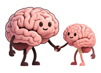 Pink Brain Holding Hands, Transparent Background, 3D Realism Illustration for Digital Media