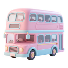 Pink Double-Decker Bus with Blue Trim, 3D Realism Illustration on Transparent Background