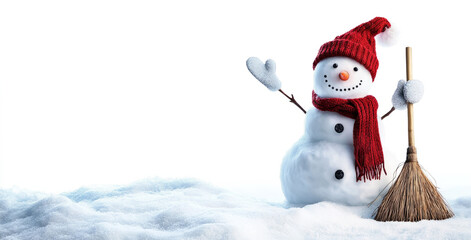 snowman waving with his hand on a transparent background