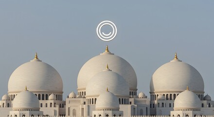 A central pin floating above Qasr Al Watan Palace in Abu Dhabi, framed with palace domes