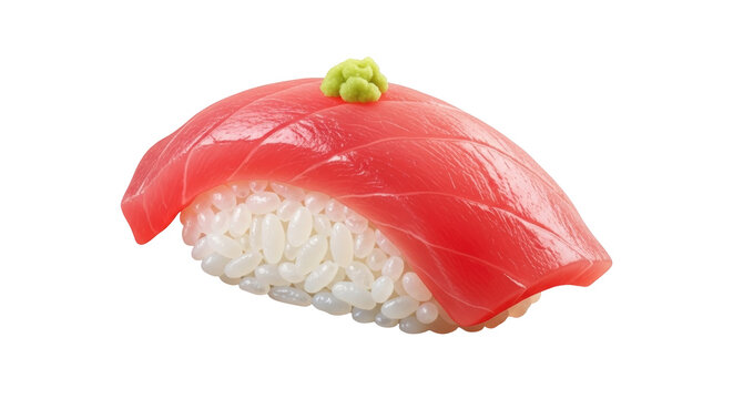 Isolated piece of Maguro nigiri sushi with wasabi topping for menu or advertising content