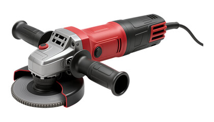 Red Angle Grinder with Black Handle on Transparent Background, 3D Realism Design Element