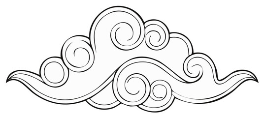 Fototapeta premium Cloud Pattern with Swirls and Circles in Black and White Outline Design