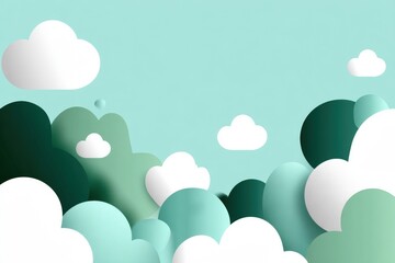Abstract illustration featuring layered clouds in various shades of green and white, creating a serene and calming atmosphere with soft curves and smooth textures
