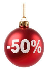 Red Glossy Christmas Ornament with -50% Discount, Transparent Background, 3D Realism Asset