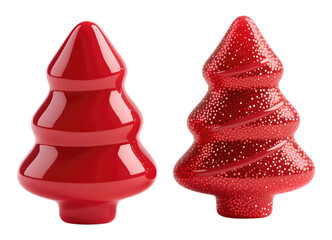 Red Glossy Christmas Tree with Transparent Background, 3D Realism Design Element