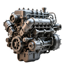 Obraz premium Silver Engine Illustration with Transparent Background, 3D Realism Design Element