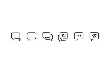 Message and chat bubble line icon set. Communication vector symbols for social media UI. Icons for send, direct message, notification, typing, dialogue, and video comment.