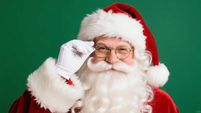 Santa Claus smirking mischievously with a twinkle in his eye, perfect for Christmas ads, holiday greetings, and festive promotions in 4K video