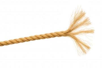 Frayed rope breaking under pressure, showing stress and risk, symbolizing fragility and potential failure
