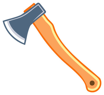Simple cartoon style axe illustration featuring a sharp grey blade and a natural wooden handle