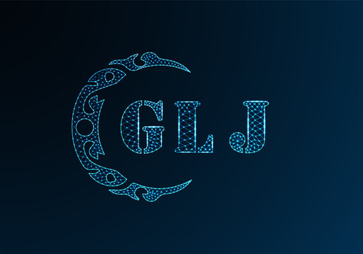 Low poly letter logo GLJ design. GLJ letter logo low poly vector design on blue color gradient background. GLJ logo low poly design