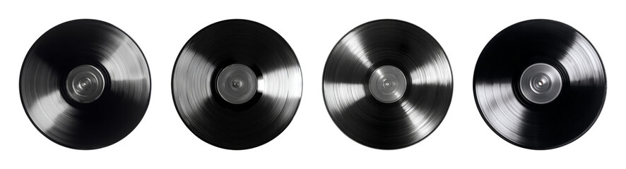 Classic vinyl record collection with high contrast studio lighting, representing vintage music and audio nostalgia, PNG set with transparent background