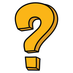 Hand-drawn cartoon yellow question mark on a white background.