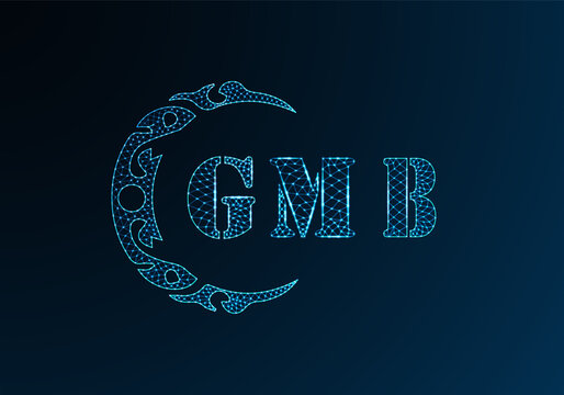 Low poly letter logo GMB design. GMB letter logo low poly vector design on blue color gradient background. GMB logo low poly design