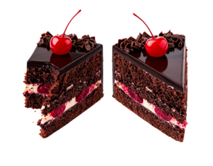  Pair of Black Forest Cake Pieces with Cream and Cherries – isolated on transparent background