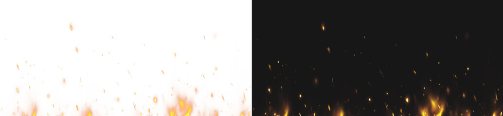 Realistic fire flame with sparks PNG. Burning hot overlay effect. © Iryna