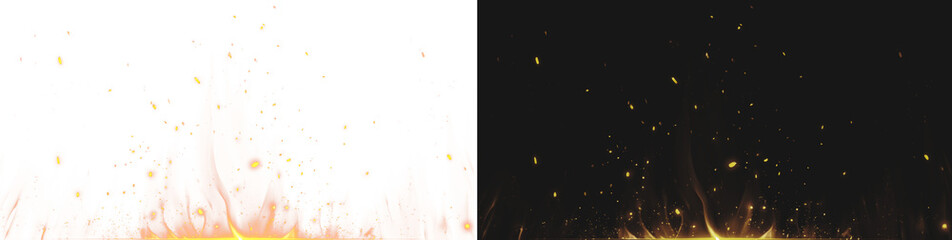 Realistic fire flame with sparks PNG. Burning hot overlay effect. © Iryna