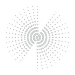 Geometric radial pattern of light gray hexagons and circles on white Keywords: abstract, geometric, pattern, radial