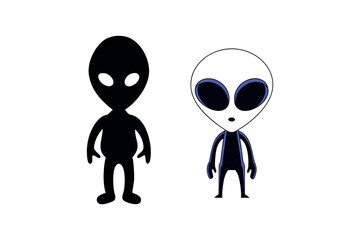 Two stylized aliens one in color and one as a dark silhouette