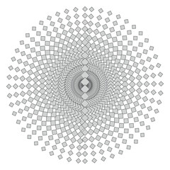 Swirling mandala pattern of gray squares on a white background Keywords: abstract, geometric, pattern, swirling, mandala