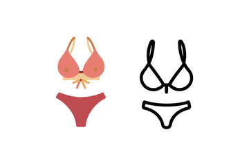 Colorful bikini and its black outline representation a striking silhouette